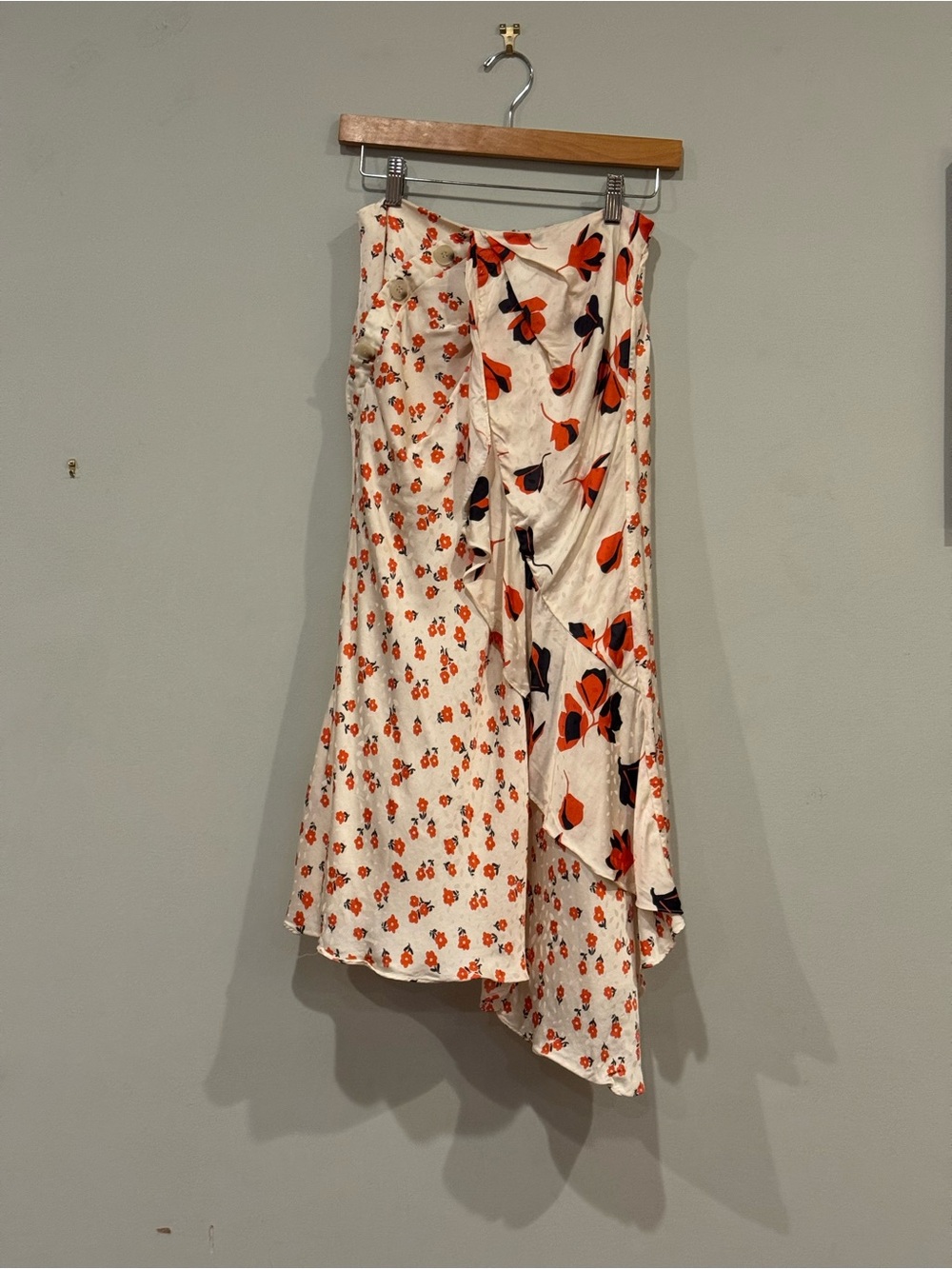 Self-Portrait Cream Skirt with Orange and Black Floral Print
